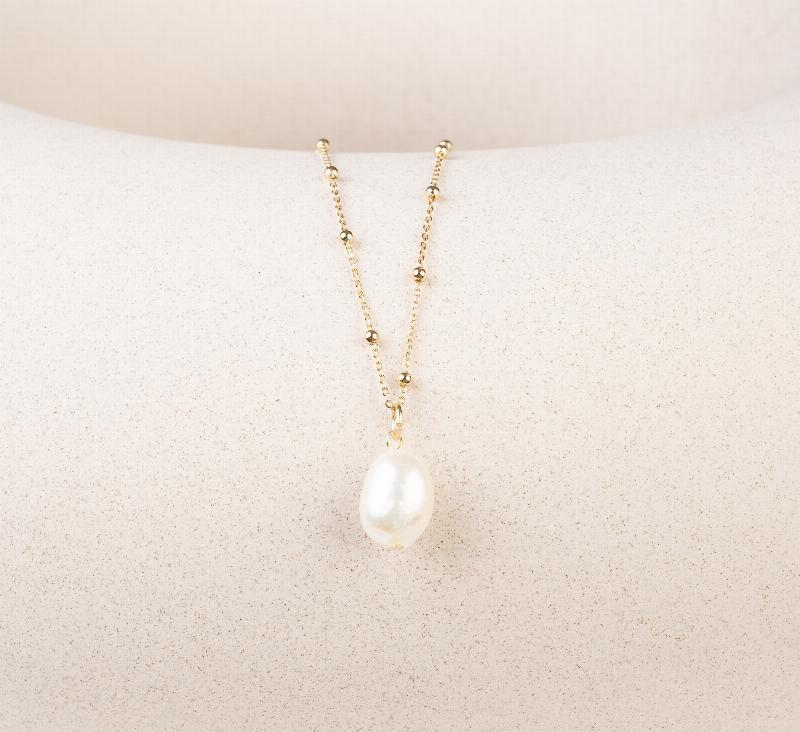 Perle Halskæde i Forgyldt Sølv