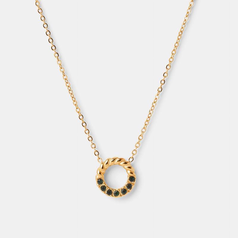 Twisted Green Zirkon Halskæde 18k Guldbelagt