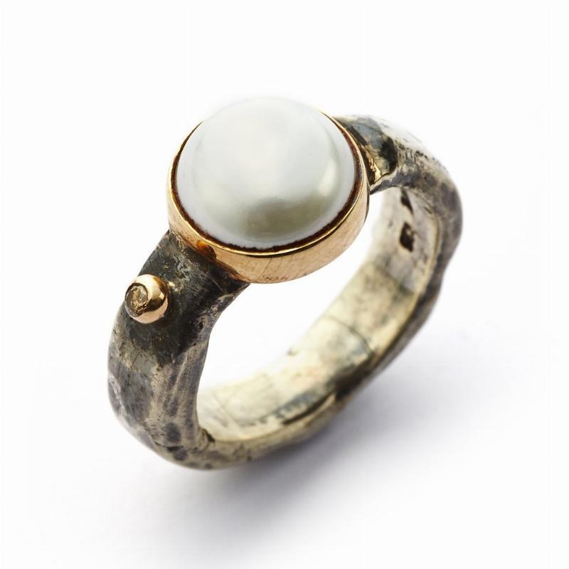 By Birdie Ring med Antik Perle og Diamant - 58