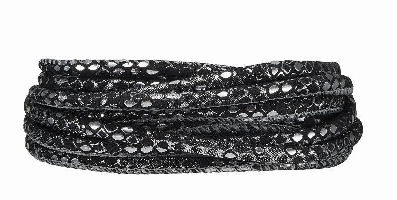 Christina 3-strenget Læderarmbånd - 601-3-70 silver/sort