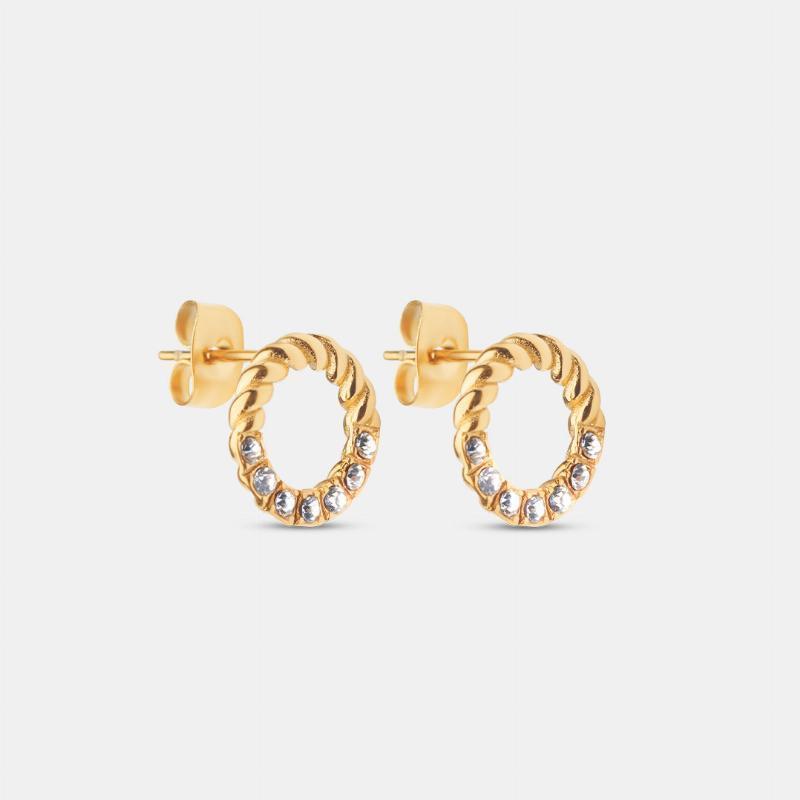 Twisted Hvide Zirkon Øreringe 18k Guld 12mm