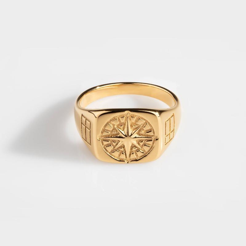 Kompas Signatur – Guldtonet Herre Ring – Str 6