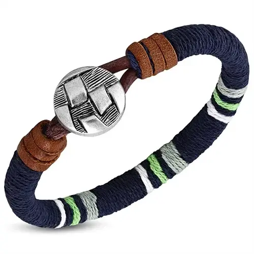 Blåt Armbånd i Bomuld og Læder