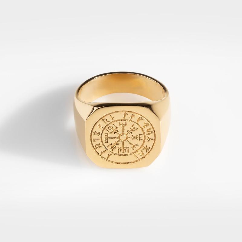 Vegvisir Oversize Signetring - Guld - Str 8 - Herre