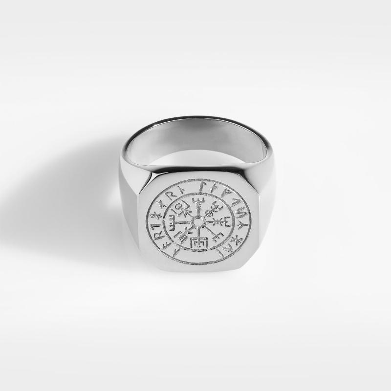Vegvisir Oversize Sølvtonet Ring - Herre Str 8