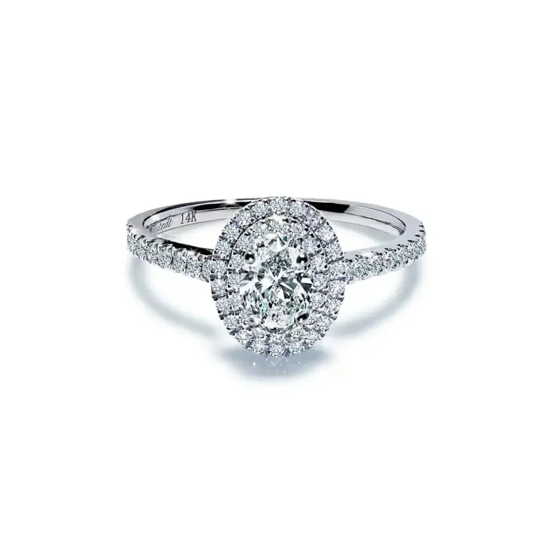 Oxford Dobbelt Halo Oval Ring i Sølv