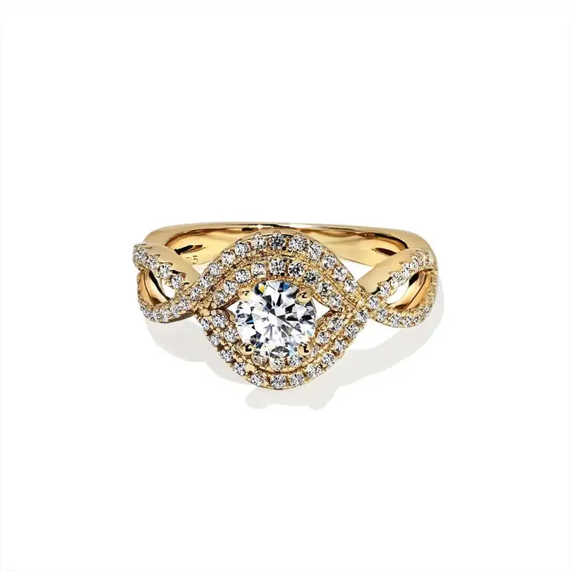 Oxford Dobbelt Halo Ring med Sten i Guld