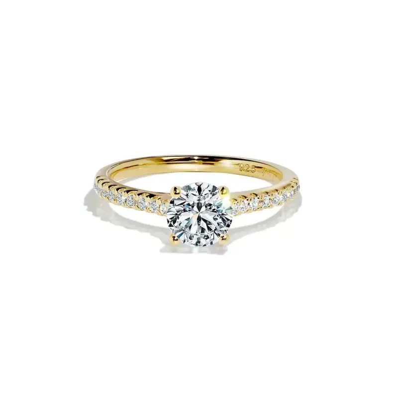 Oxford Solitaire Ring med Sten i Guldbelagt Sølv
