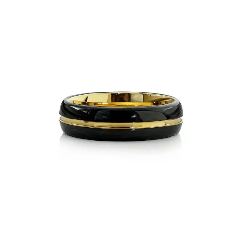 Bred Sort Guld Tungstenring
