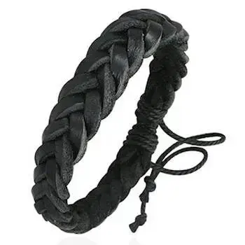 Sort Flettet Læderarmbånd til Mænd