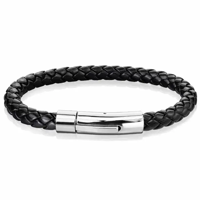 Stål Xt Armbånd i Sort Imiteret Læder