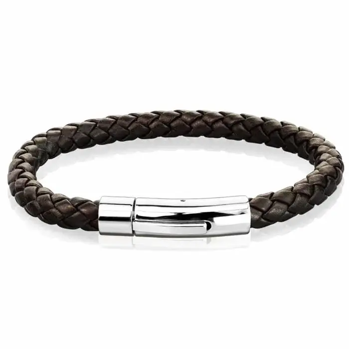 Brunt Imiteret Læder Armbånd fra Steel Xt