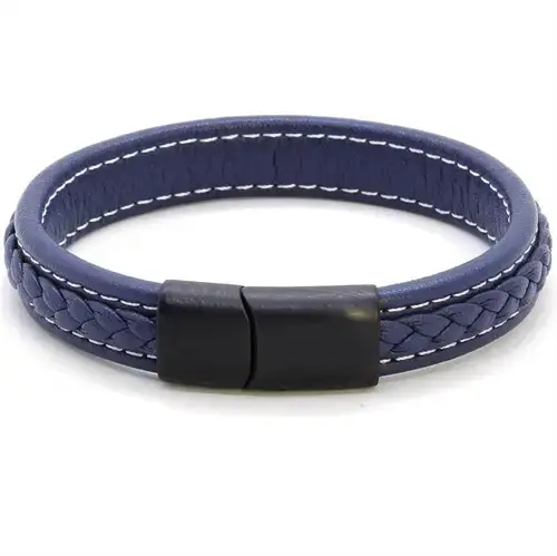 Stort Blå Læderarmbånd