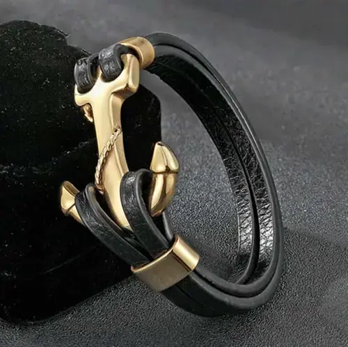 Guld Høj Xp Armbånd i Rustfrit Stål og Læder