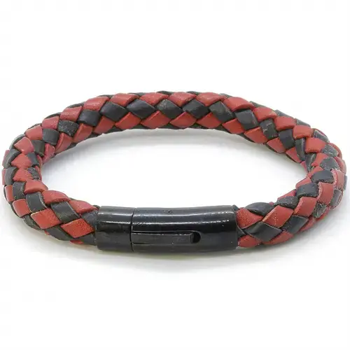 Rustikt Sortrødt Læderarmbånd