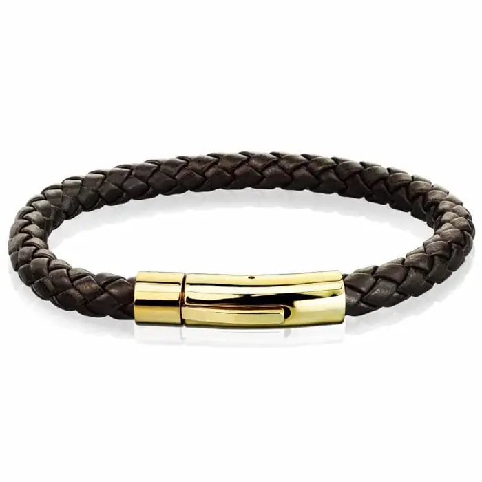 Xt Mørkebrun Imiteret Læderarmbånd - Guld