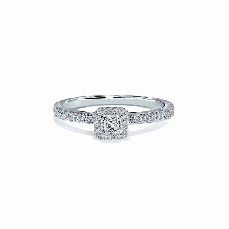 Torino Hvidguld Forlovelsesring med Diamanthalo