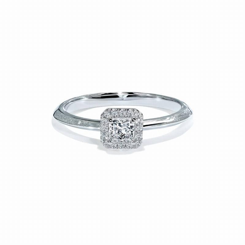 Oxford Sølv Halo Fyrkantet Solitaire Ring