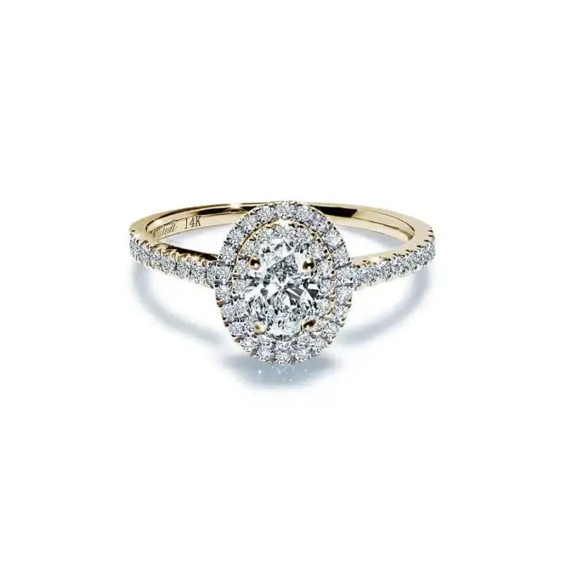 Valentina Oval Diamant Halo Forlovelsesring med Safir