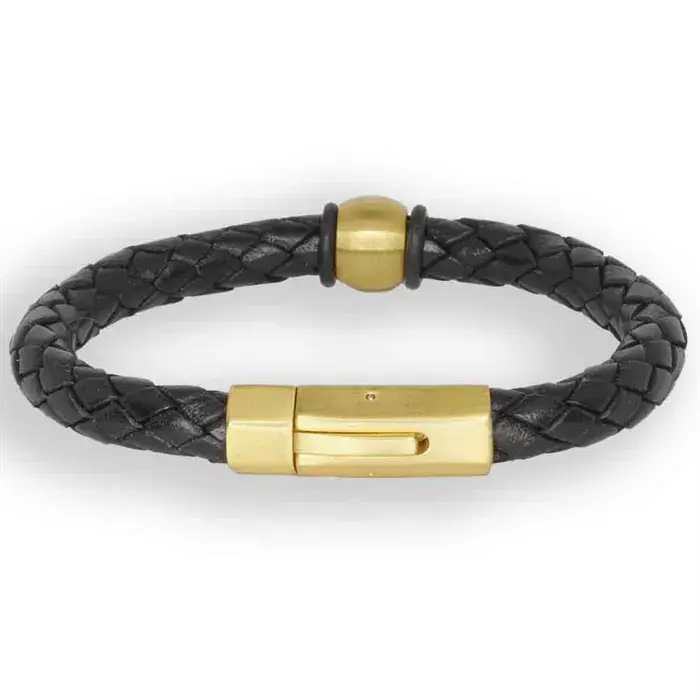 Guld Deluxe Sort Læderarmbånd