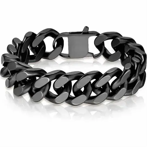 XL Mat Sort Square Armbånd i Stål 16 Cm