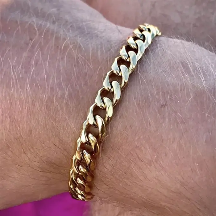 Forgyldt 7mm Bredt Armbånd i Rustfrit Stål