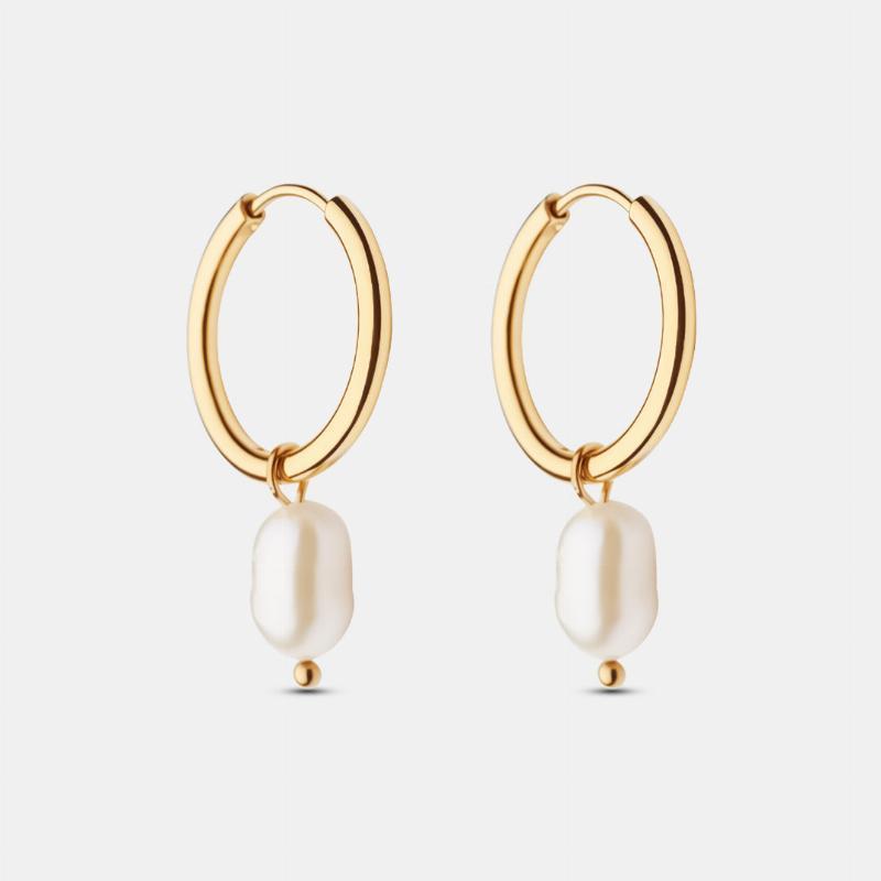 Perleøreringe med Ferskvandsperler 18mm 18k Guld