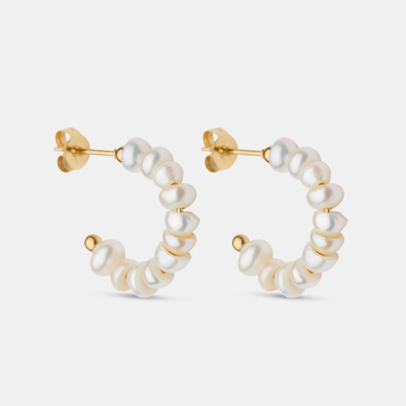 Måneskin Hoops Perleøreringe 18k Guld