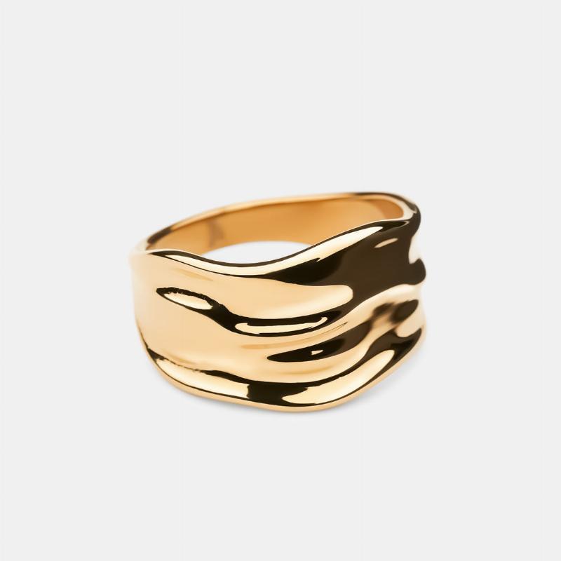 Wide Hammered Band Ring 18k Guldbelagt