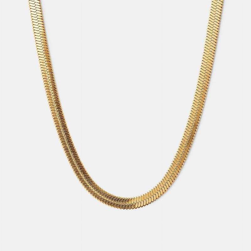 Flad Slangehalskæde 18k Guldbelægning 4mm