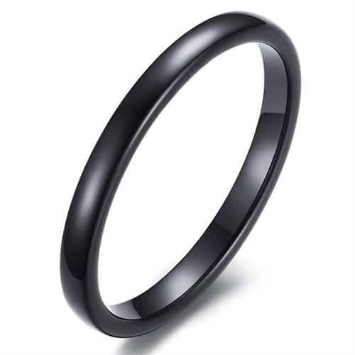 Slank Sortbelagt Tungstenring
