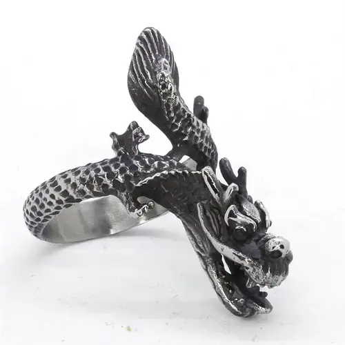 Kinesisk Drage Fingerring i Rustfrit Stål - Biker Stil