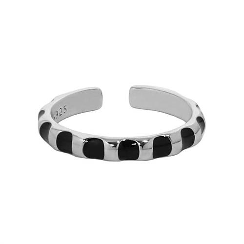Sorte og Sølv Design Ring - Justerbar Smykkeæske