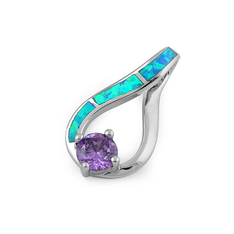 Samos - Blå Opal Vedhæng i Sølv med Rhodium Belægning