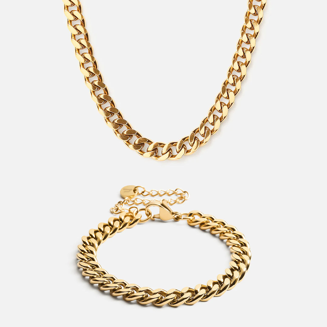 Panser Facet Halskæde  Armbånd 18k Guldbelagt 6mm
