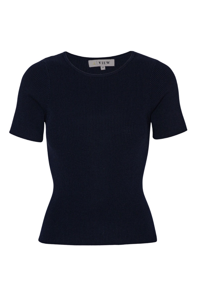 A-view - T-shirt - Rib Knit Short Sleeve Top - Black