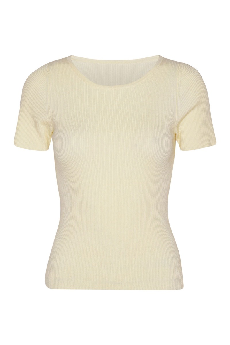 A-view - T-shirt - Rib Knit Short Sleeve Top - Off White