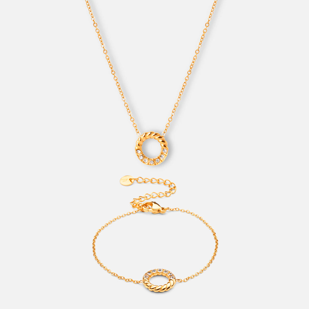 Twisted White Zirkon Halskæde  Armbånd 18k Guldbelagt