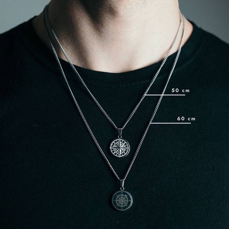 Compass Halskæde 20 - Sølvtonet - 60 Cm - Herre - Northern Legacy