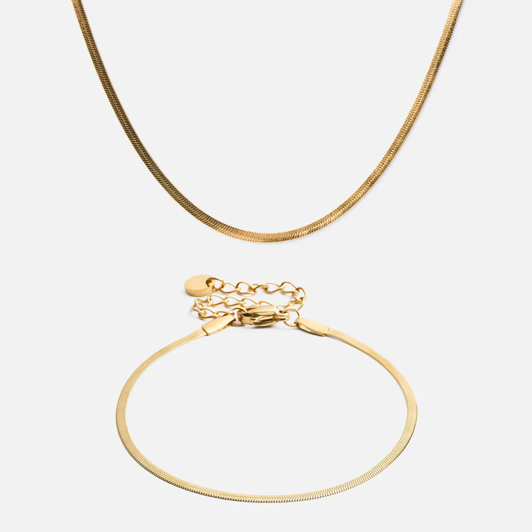 Flad Snake Halskæde  Armbånd 18k Guldbelagt 2mm