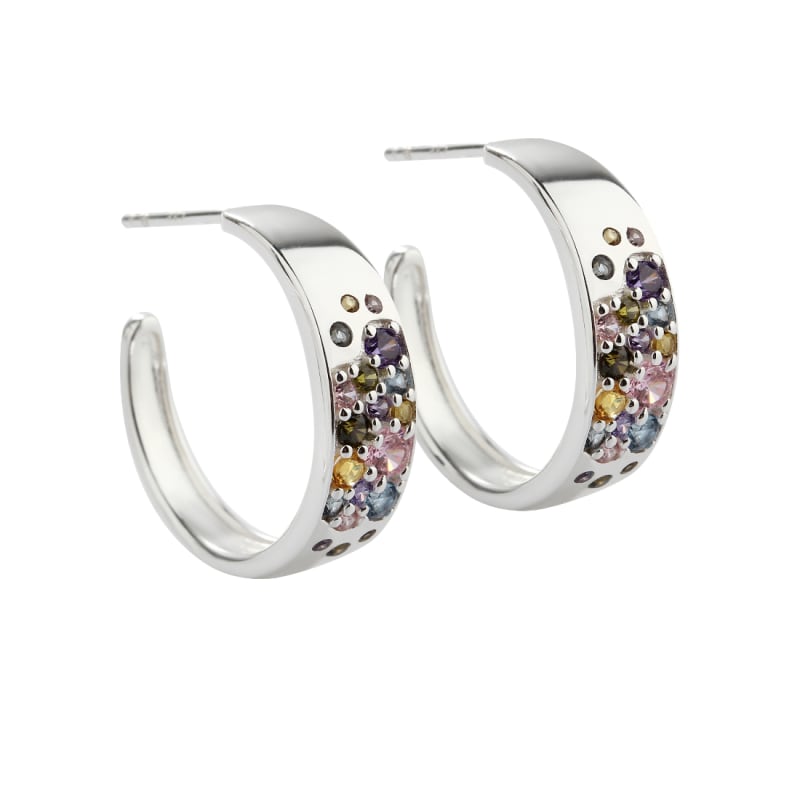 Pastel Stardust Hoop Creoler 15 Mm I Sterling Sølv Med Pastelfarvet Zirkonia