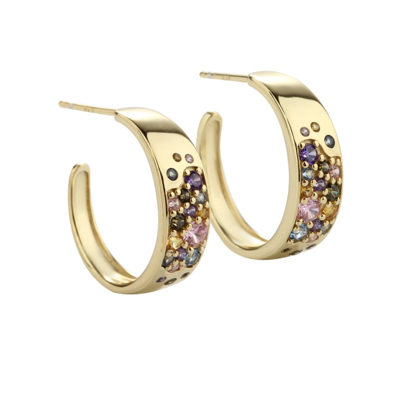 Pastel Stardust Hoop Creoler 15 Mm I Forgyldt Sterling Sølv Med Pastelfarvet Zirkonia