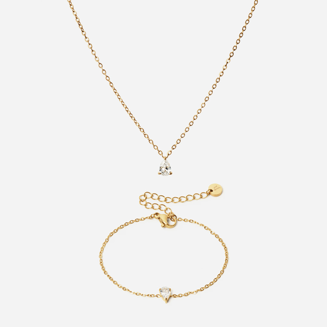 Ice Drop Zirkon Armbånd  Ice Drop Zirkon Halskæde 18k Guldbelagt