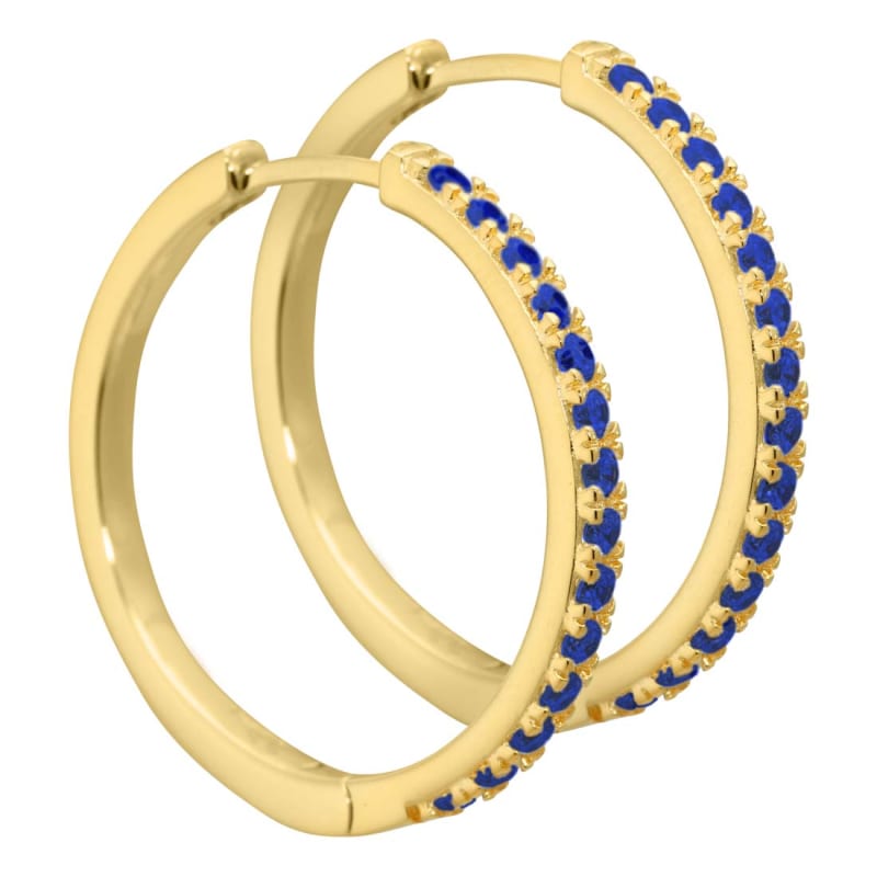 Blue Darling 25 Mm Creoler I Forgyldt Sterling Sølv Med Mørk Blå Zirkonia