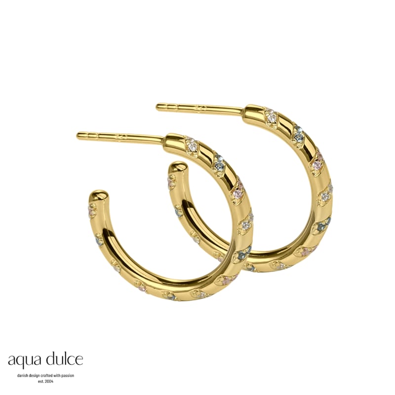 Helix 20 Mm Hoops I Forgyldt Sterling Sølv Med Snoet Zirkonia I Pastel Farver