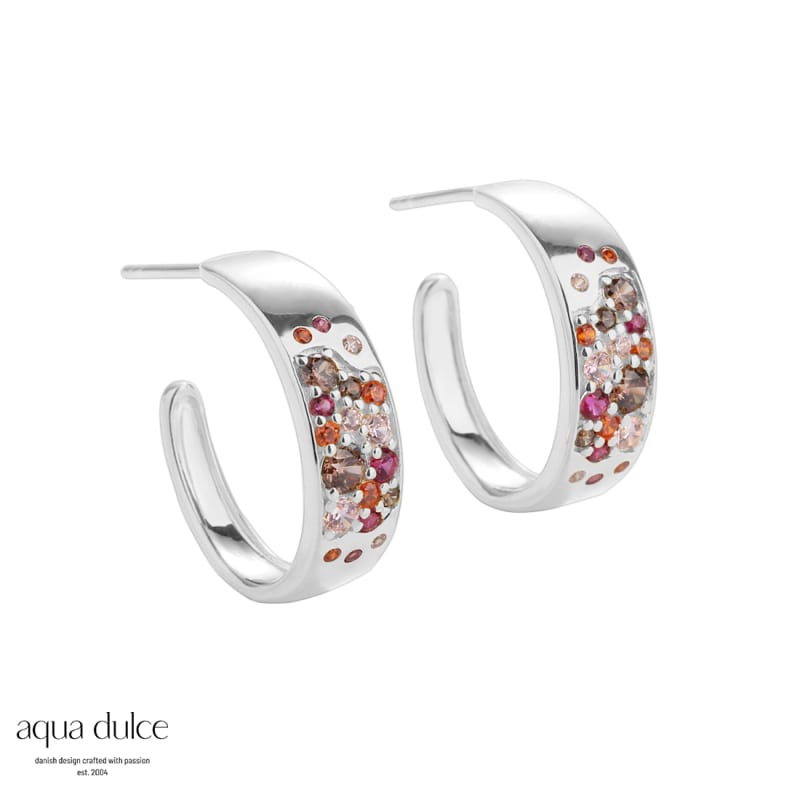 Pink Stardust Hoop 20 Mm Hoops I Sterling Sølv Med Pink Smokey Orange Rosa Zirkonia