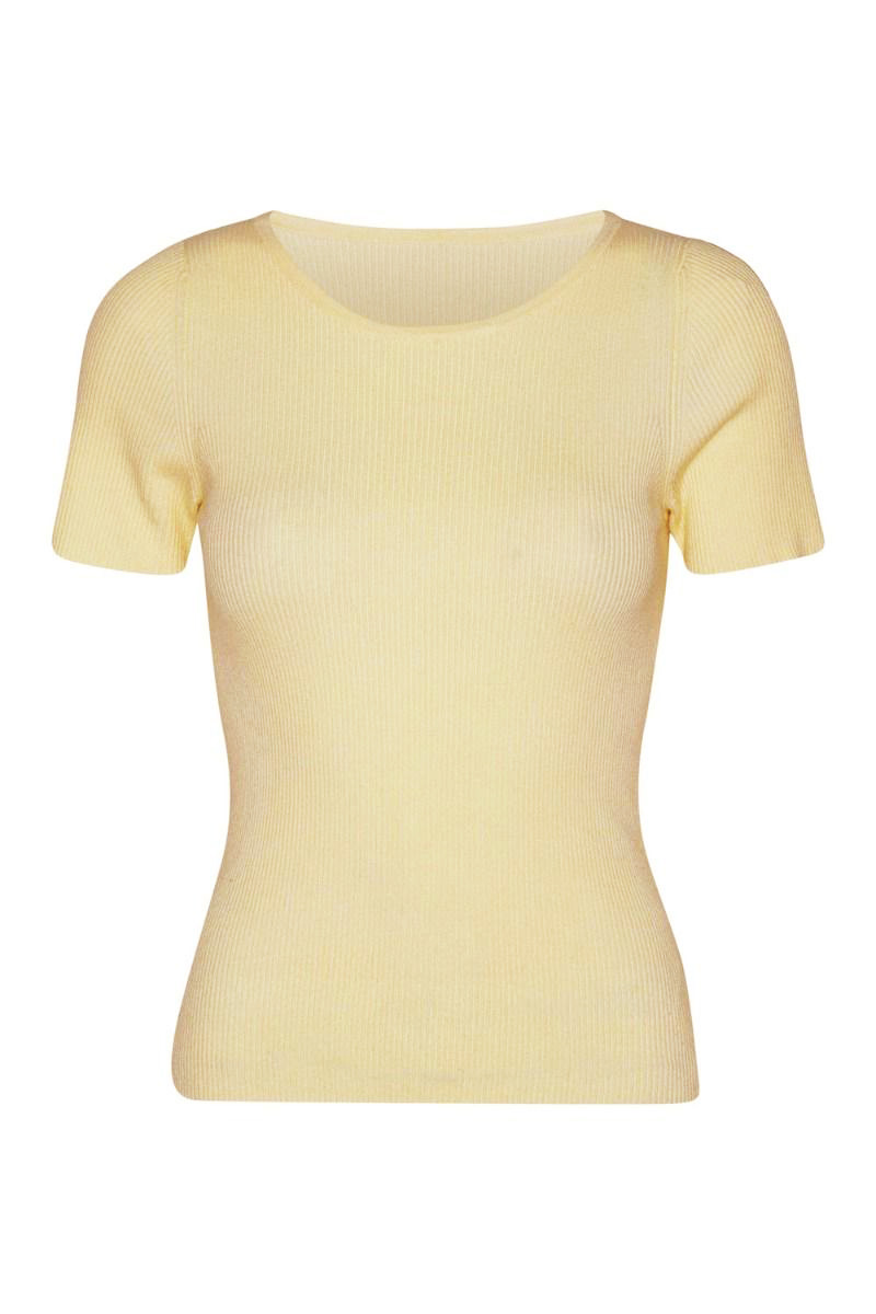 A-view - T-shirt - Rib Knit Short Sleeve Top - Pale Yellow