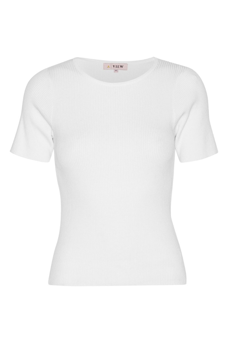 A-view - T-shirt - Rib Knit Short Sleeve Top - White