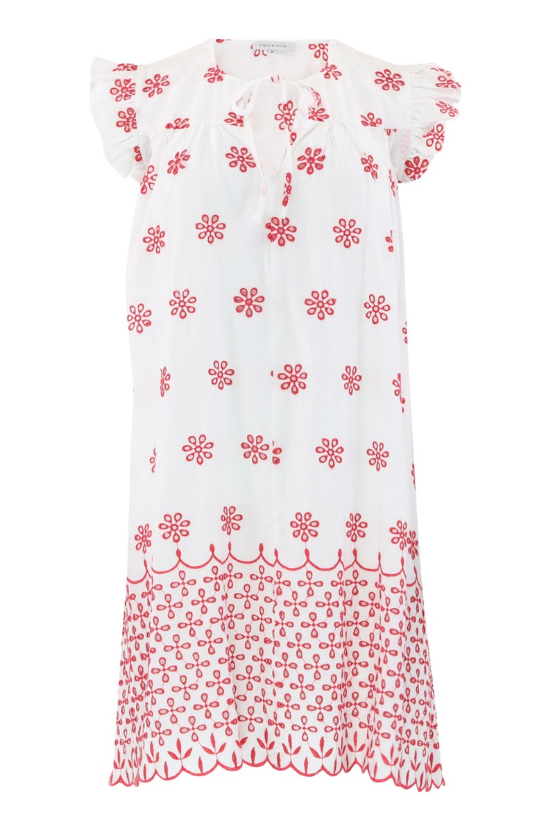 Continue - Kjole - Lilly Dress Embrodery - White With Red Embrodery
