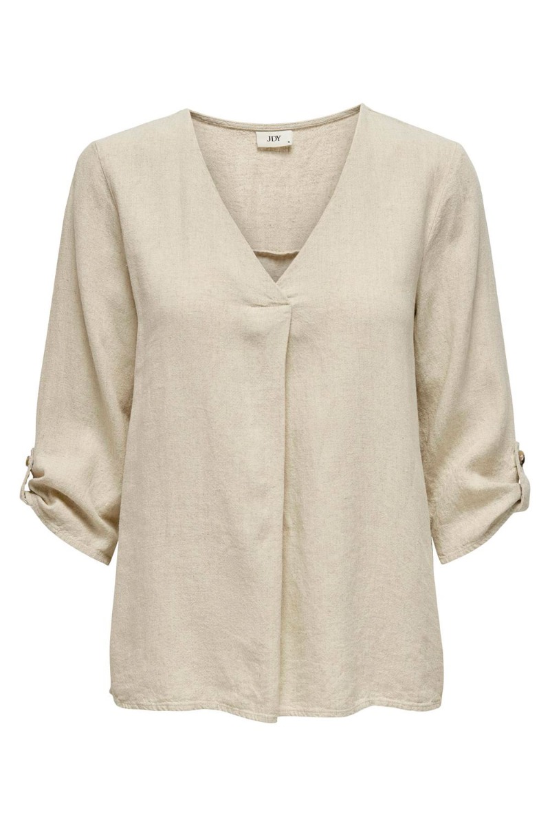 Jdy - Bluse - Jdy Say 34 Linen V-neck Top Dia - Oatmeal